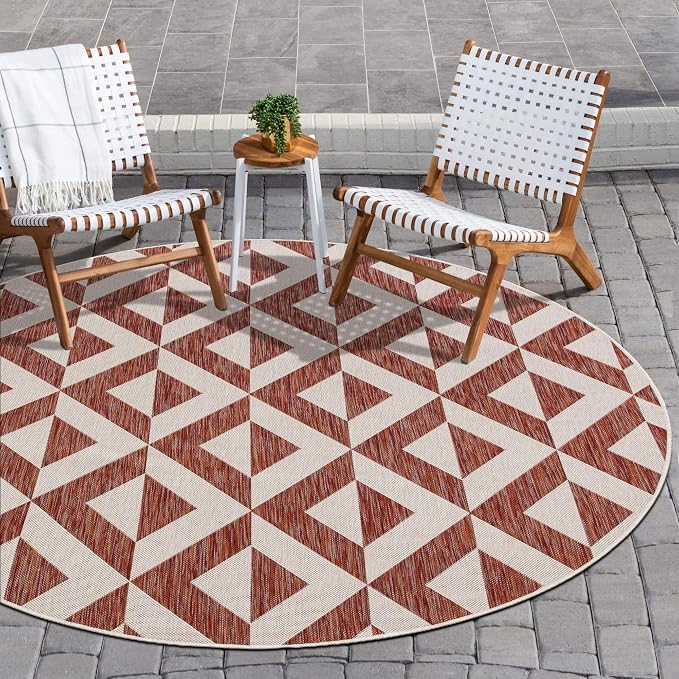 Unique Loom Outdoor Collection Area Rug - Napa (6' 7" Round, Rust Red/ Ivory)