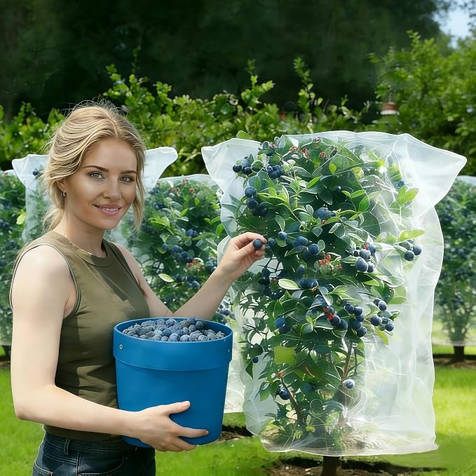 Fruit Tree Netting with Drawstring (3P 3.3x2.6 FT + 3P 5x4 FT)- Easy Install Plant Protection Cover, Reusable Garden Mesh Bag for Blueberry Bushes/Tomato - Block Birds/Insect/Squirrels