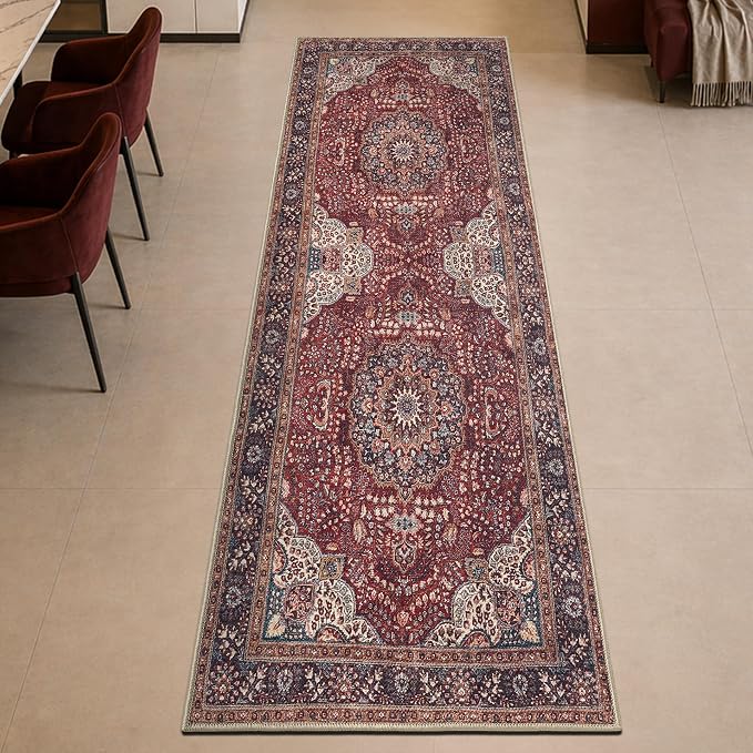 Keen Home Design Vintage Washable Runner Rug, Non-Slip Low Pile, 2x10 | Machine Washable Cotton Chenille, 0.25In Low Pile, Rubber Non-Slip Back; Hallway, Kitchen, Entryway, Laundry Room