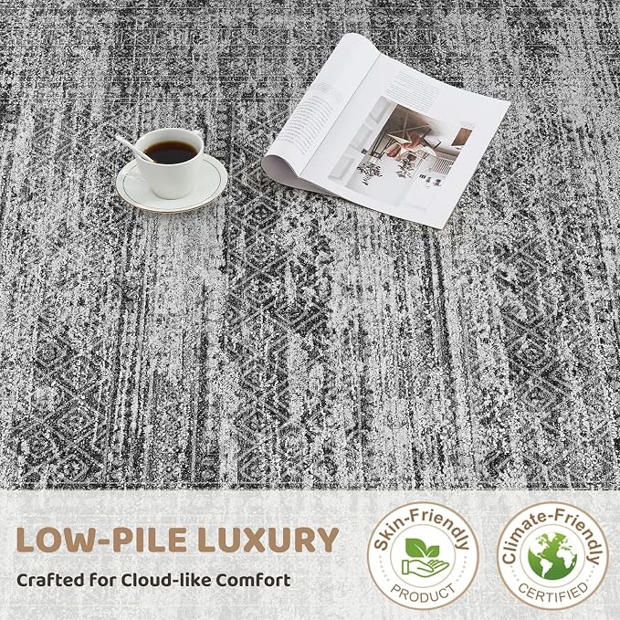 UERMEI 10x14 Area Rug Living Room Rugs - Washable Neutral Modern Abstract Soft Thin Rug Indoor Floor No Slip Rug Carpet for Bedroom Under Dining Table Home Office Decor - Dark Gray