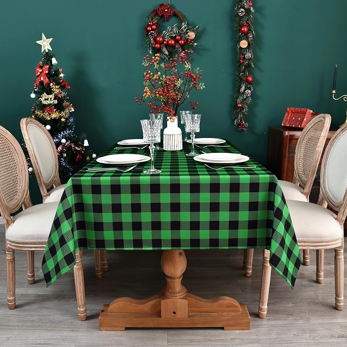 Waterproof Plaid Tablecloth Fabric - Square 58x58 Inch Classic Gingham Checker St Patrick's Day Table Cloth for Indoor/Outdoor Use - Tabletop Cover for Christmas Day, BBQs, and Parties
