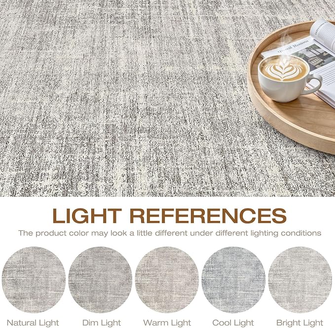 LOONGRUG Round Rug 10x10 Washable Neutral Modern Living Room Rug Brown Gray | Circle Large Abstract Soft Stain Resistant Indoor Non-Slip Carpet for Bedroom Nursery Kids Office Playroom Dining Room