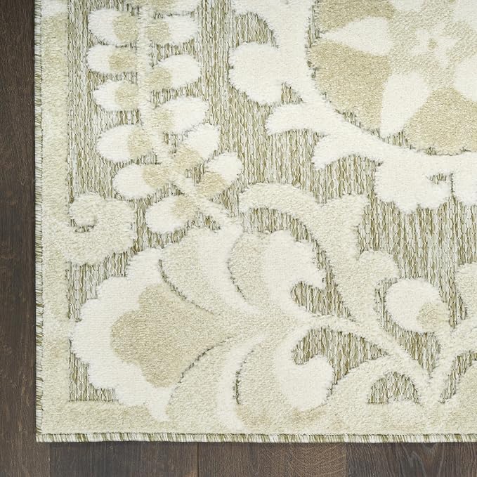 Nourison Home Aloha Ivory Sage 2'8" x 4' Area Rug - Easy Clean, Non Shedding, Bed Room, Living Room, Dining Room, Kitchen (3' x 4')