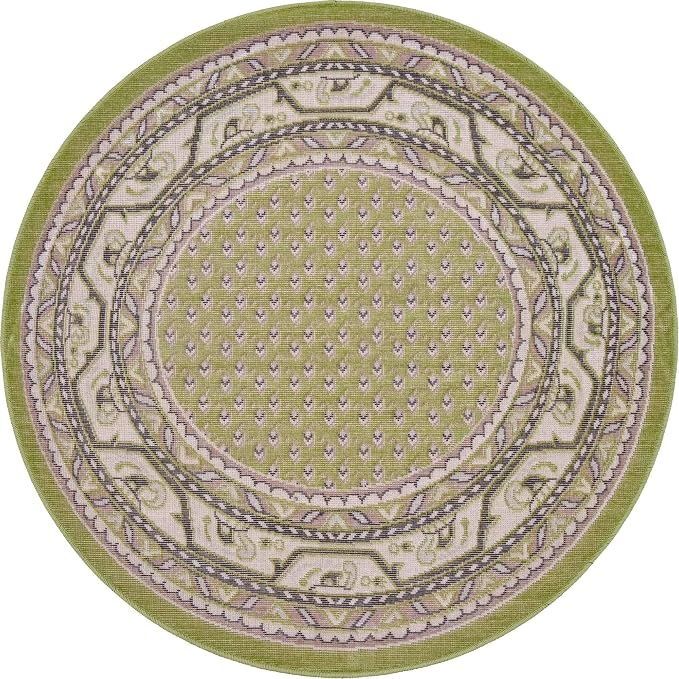 Unique Loom Williamsburg Collection Traditional Border with Dotted Center Area Rug, Round 3' 7" x 3' 7", Green/Beige