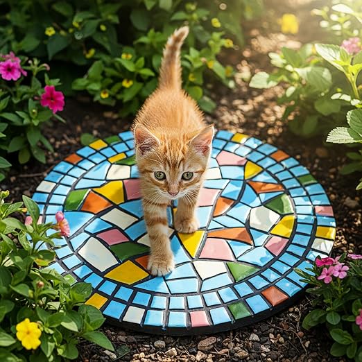 Garden Decoration - Mosaic Stepping Stone - Patio Decoration Stone 12 Inch (1, Blue, Medium)