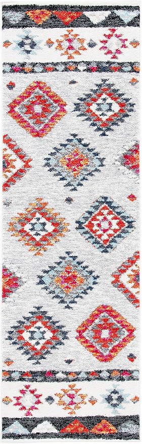 SAFAVIEH Adirondack Collection Runner Rug - 2'6" x 8', Grey & Red, Boho Tribal Design, Non-Shedding & Easy Care, Ideal for High Traffic Areas in Living Room, Bedroom (ADR245F)