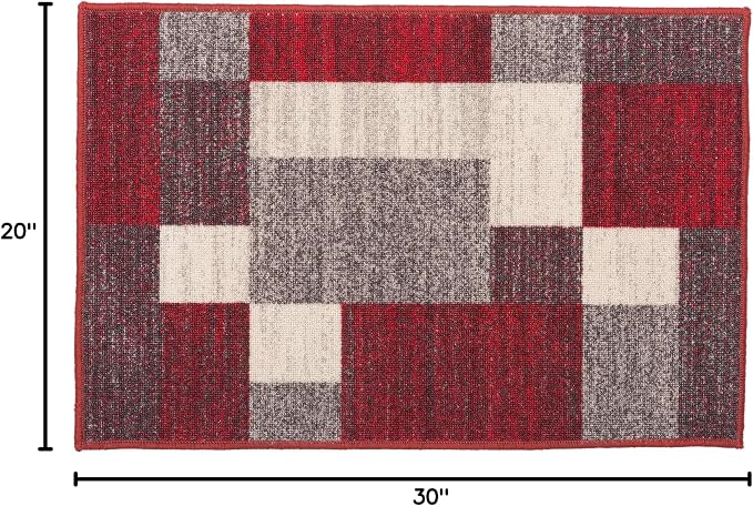 Rugshop Modern Boxes Non-Slip Living Room Bedroom Area Rug Red 20" x 30" | Rectangular, Size 20" x 30", Dining Room, Home Office, Kitchen, Entryway, Hallway, Nursery, Kids Room, Guest Room