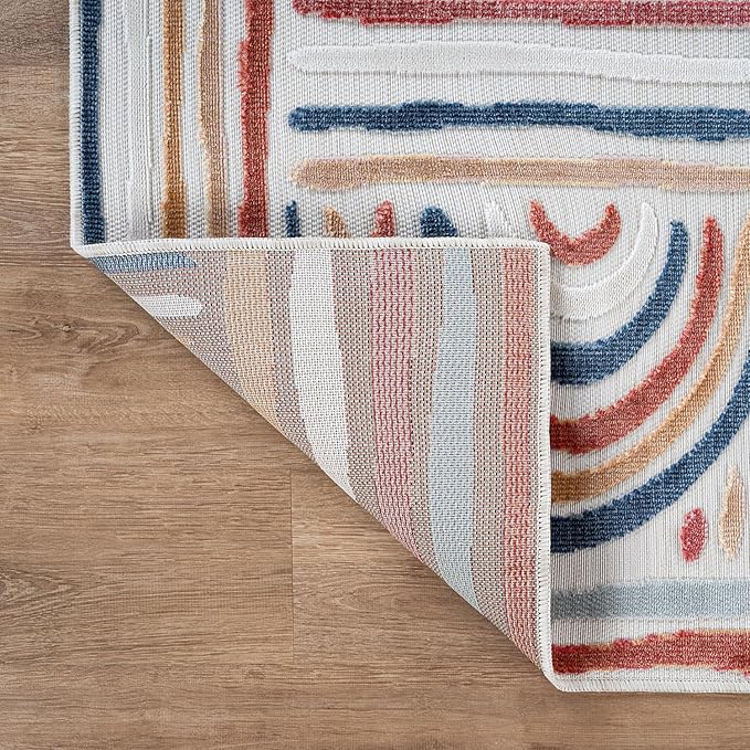 CAMILSON Indoor Outdoor Rug, Multicolor 9x12 Geometric Arch Striped Large Area Rugs for Patio and Home Areas, Easy-Cleaning Non-Shedding Living Room, Garden and Deck Washable Outside Carpet (9 x 12)