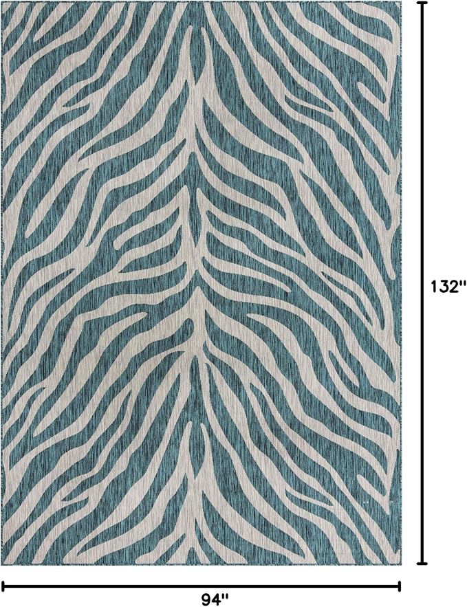 Unique Loom Outdoor Safari Collection Area Rug - Tsavo (7' 10" x 11' Rectangle, Teal/ Ivory)