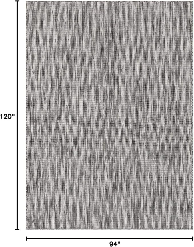 Beverly Rug Indoor Outdoor Rug 8x10, Washable Outside Carpet for Patio, Deck, Porch, Solid Modern Area Rug, Water Resistant, Silver Gray