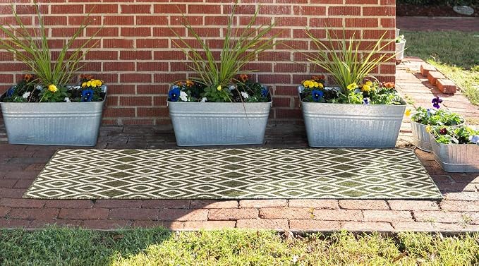 Jill Zarin Outdoor Collection Area Rug - Turks and Caicos (2' x 6' Runner Green/Ivory)