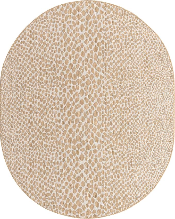 Unique Loom Jill Zarin Outdoor Collection Area Rug - Cape Town (7' 10' x 10' Oval, Dark Beige/ Ivory)