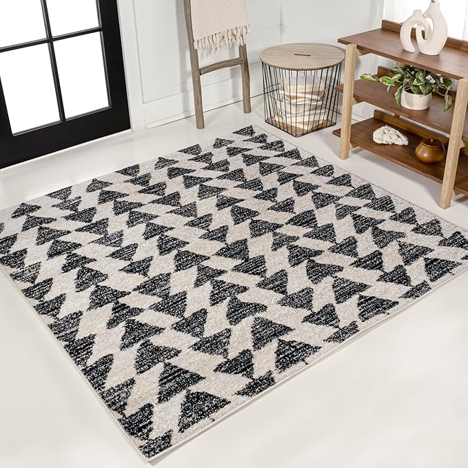 JONATHAN Y Aisha Moroccan Triangle Geometric Cream/Black 6x6 Square Indoor Area Rug, Contemporary, Modern, Easy-Cleaning for Living Room, Bedroom, Kitchen, Pet Friendly, Non-Shedding (MOH206A-6SQ)