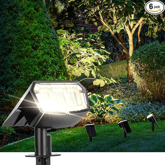 AUDERWIN Solar Spot Lights Outdoor 63 LED 3 Lighting,Waterproof IP65 Modes Spotlights for Outside House Yard Garden Landscape Lights 6 Pack (Natural Light)