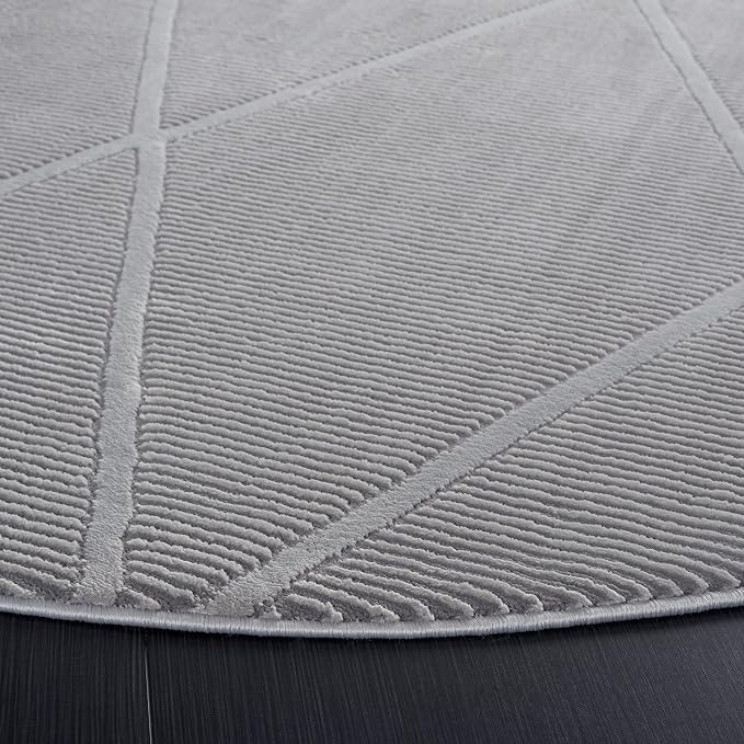 SAFAVIEH Revive Collection Area Rug - 6'7" Round, Grey, Trellis Design, Non-Shedding & Easy Care, Ideal for High Traffic Areas in Living Room, Bedroom (REV104F)