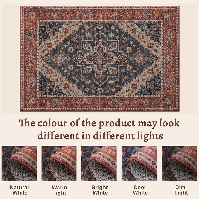 Tangsoo Vintage 3x5 Rugs, Washable Non Slip Accent Rugs for Entryway | Oriental Print Indoor Carpet, Boho Soft Low Pile 3x5 Area Rugs for Living Room Bedroom Bedside Bathroom Entrance Home Decor