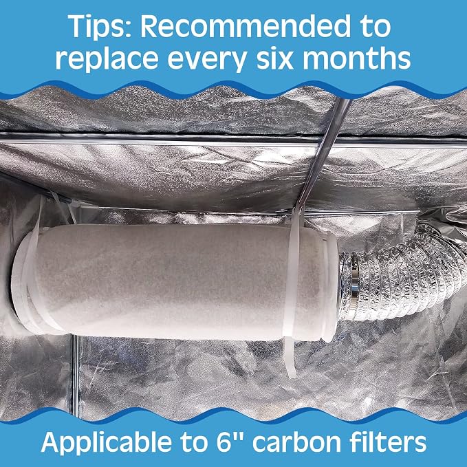 Tudomro 6 Pack Carbon Prefilter for 6 Inch Carbon Filter Replacement, Non Woven Fabrics Material and Electrostatic Fibers for Odor Control in Grow Tents Indoor Gardening Hydroponics Ventilate, White