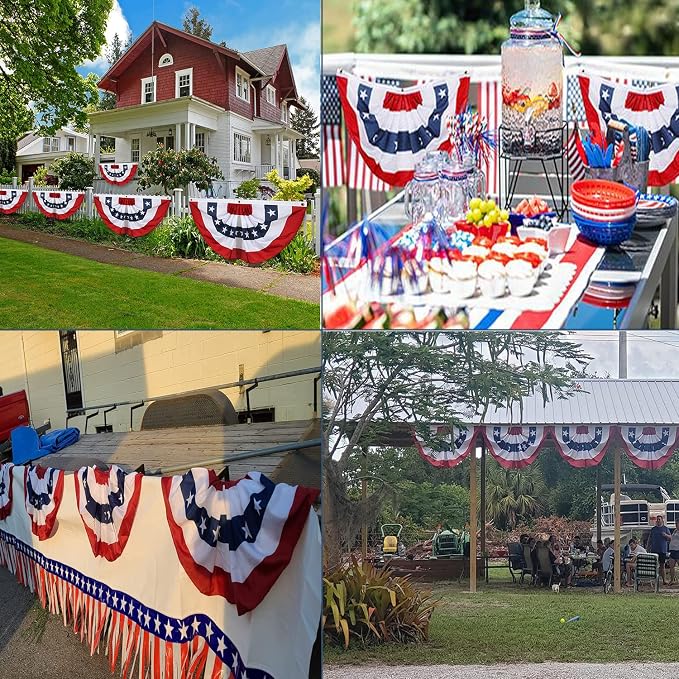 2 x 4 Ft American Bunting Flags Outdoor,US Flag Bunting for Outside, Patriotic Half Fan Bunting Flag Indoor Outdoor for 4th of July Independence Day Memorial Day (Set of 6)