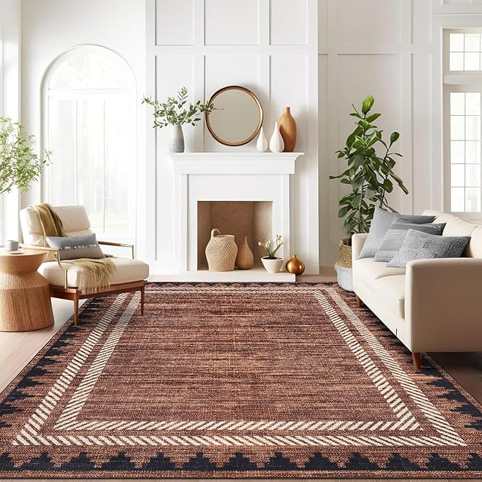 GarveeHome Washable Christmas Red Rug 8x10 Modern Living Room Rug Non Slip,Border Xmas Rugs for Bedroom,Soft Non Shedding Solid Rugs Low Pile Neutral Carpet for Farmhouse Dining Room Office
