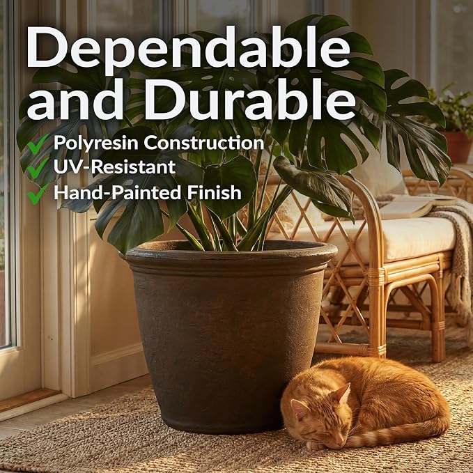 Sunnydaze 20-Inch Anjelica Large Plastic Pot for Plants - Outdoor Double-Walled Large Plastic Planter with Drillable Drainage Holes - Rust