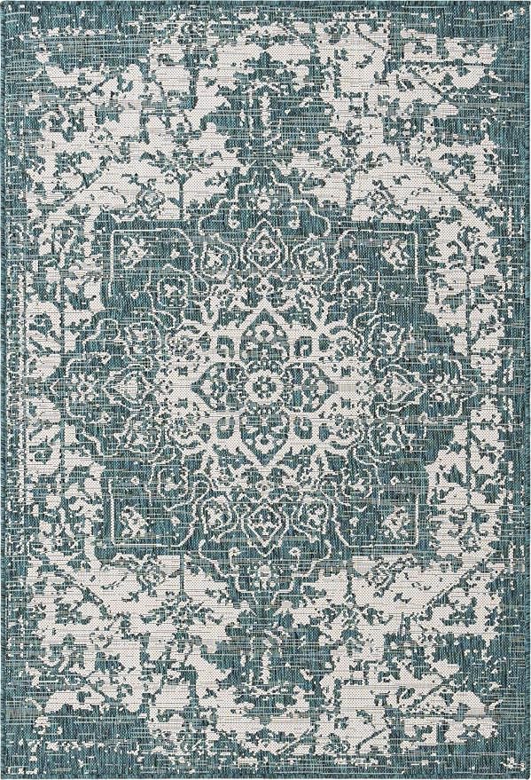 Unique Loom Jill Zarin Outdoor Collection Area Rug - Dubai (4' 1" x 6' 1" Rectangle, Teal/ Ivory)