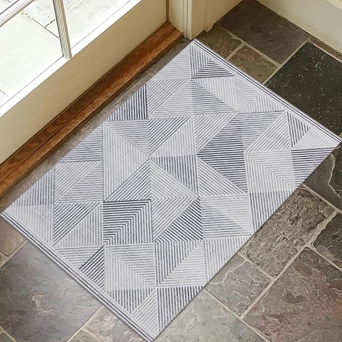 Machine Washable Area Rug - Living Room Bedroom Bathroom Kitchen Entryway Office - Padded Crease Free Stain Resistant Premium - Modern Geometric Contemporary- Miles- Gray - 2'x 3'