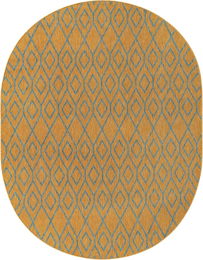 Jill Zarin Outdoor Collection Area Rug - Turks and Caicos (7' 10" x 10' Oval Yellow and Aqua/Light Blue)