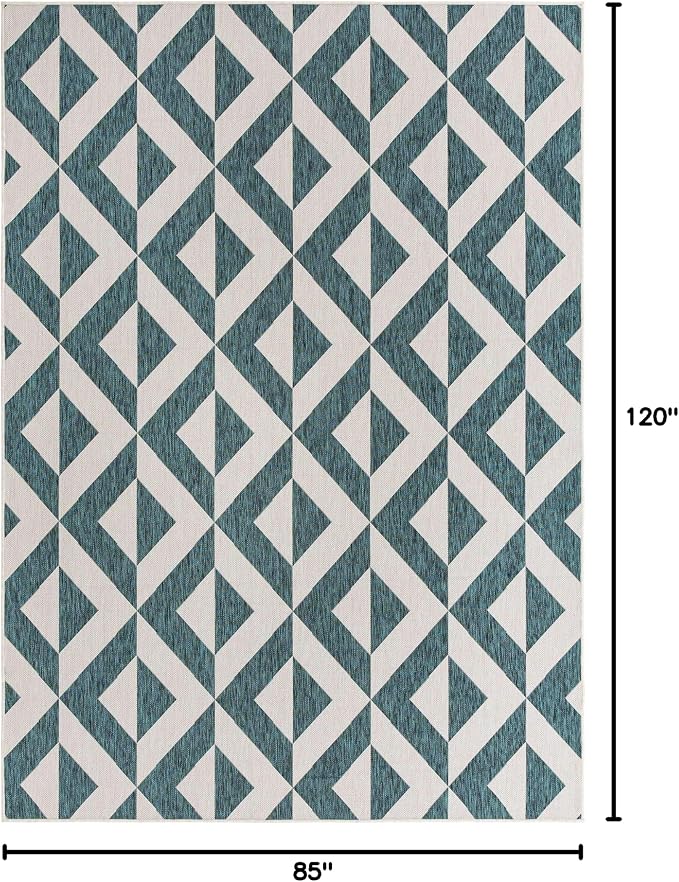 Unique Loom Jill Zarin Outdoor Collection Area Rug - Napa (7' 1'' x 10' Rectangle, Teal/ Ivory)