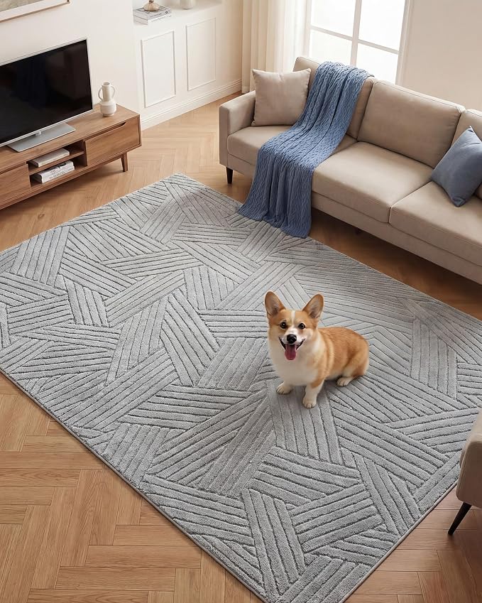 Carvapet 5x7 Area Rug Grey Modern Swirl Pattern Washable Carpet | Soft plush washable carpet with 3D high low pile texture and skid resistant backing for living rooms and bedrooms