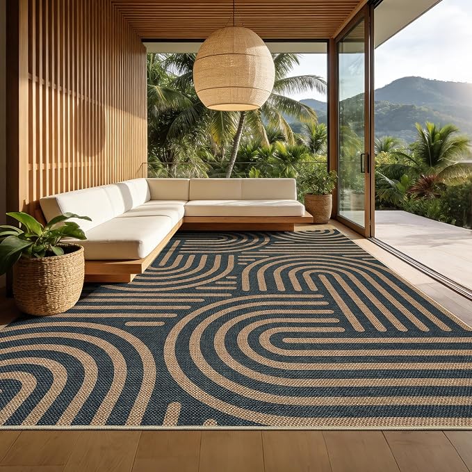 Garvee Large Area Rug 10x13 Rugs Modern Abstract Washable Rug | Black Taupe Rainbow Area Rug Stain Resistant Easy Cleaning Throw Rugs Low Pile Floor Cover for Nursery Dining Room Apartment