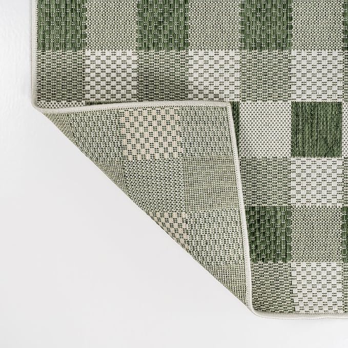 JONATHAN Y Geometric Bold Gingham Indoor Outdoor Area Rug 3X5 Green/Cream, Darcy Traditional for Backyard, Patio, Porch, Easy-Cleaning, High Traffic, Pet-Friendly, Non-Shedding (TSN201E-3)