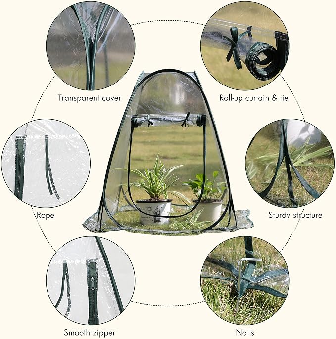 Gardzen 27"x27"x31" Pop up Grow Tent Small Greenhouse, Steel Frame Portable Plant Flowers Mini Green House Zipper Cover for Outdoor & Indoor Use