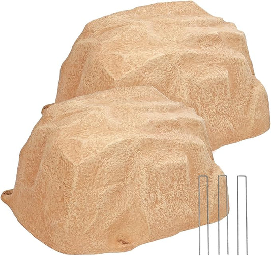 Sunnydaze 14” H Medium Faux Landscape Rock Cover - Lightweight Polyresin Fake Rock Well Pump Cover for Outside – Realistic Natural Texture – Sand – Set of 2