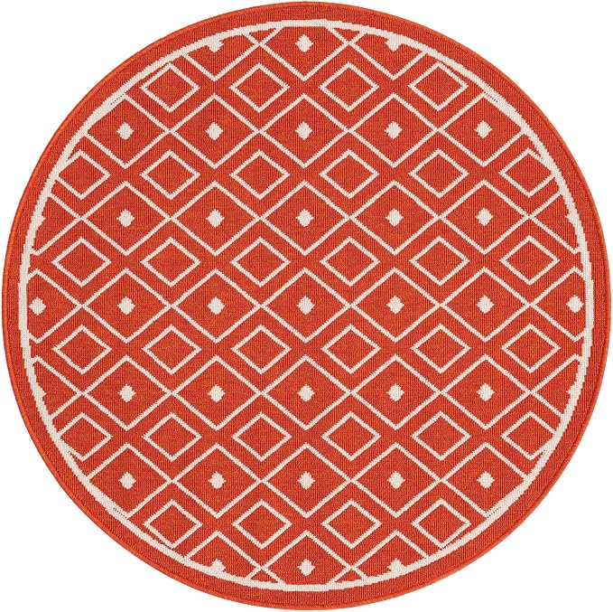 Unique Loom Outdoor Trellis Collection Area Rug - Kafes (4' 1" Round, Rust Red/ Ivory)