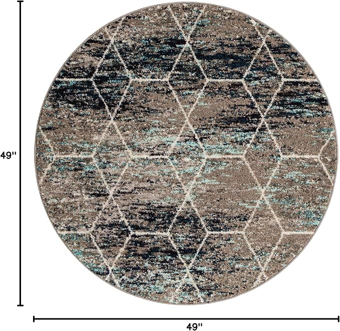 Unique Loom Trellis Frieze Collection Area Rug - Geometric (4' Round, Blue Multi/ Ivory)