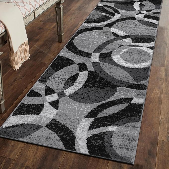 Rugshop Abstract Circles Contemporary Living Room Runner Rug Gray 2'7" x 6' | High Traffic, Rectangular, Size 2'7" x 6', Bedroom, Dining Room, Home Office, Kitchen, Entryway, Hallway, Nursery, Kids Room
