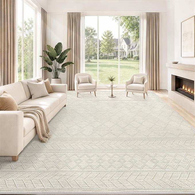 8x10 Area Rug For Living Room, Washable Gray Rugs Non Slip Low Pile | Neutral Large Soft Rug，Modern Geometric Carpet For Bedroom Dining Room Home Office Decor rug