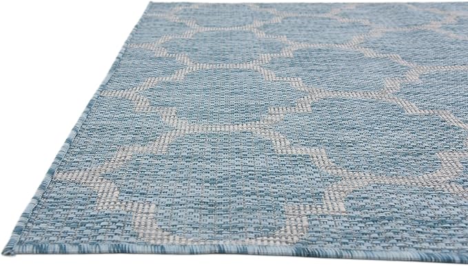 Unique Loom Outdoor Trellis Collection Area Rug (4' 1" x 6' 1" Rectangle, Aquamarine/ Gray)