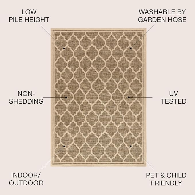 JONATHAN Y Moroccan Trellis Indoor Outdoor Area Rug 4X6 Brown/Beige, Trebol Textured Weave for Backyard, Patio, Porch, Easy-Cleaning, High Traffic, Pet-Friendly, Non-Shedding (SMB109A-4)