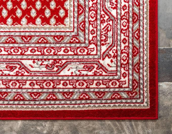 Unique Loom Williamsburg Collection Traditional Border with Dotted Center Area Rug, Rectangular 6' 1" x 9' 0", Red/Beige