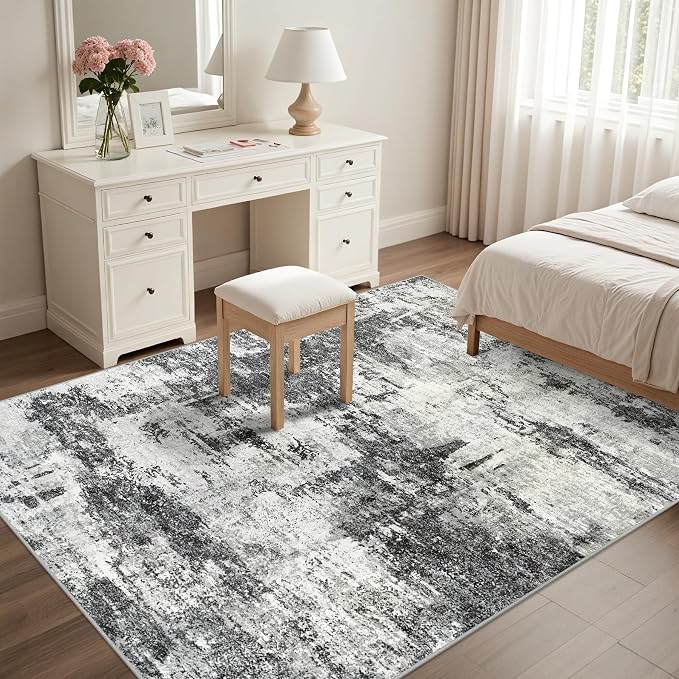 Tosuoka 6x9 Area Rugs for Living Room Abstract Washable Black Rug | With Anti-Slip Backing，Non-Shedding，Stain-Resistant，Soft Modern Large Carpet for Bedroom Dining Room Farmhouse Nursery