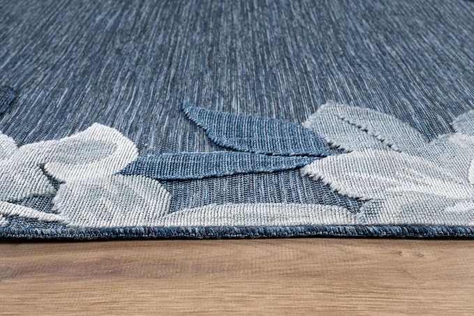 Outdoor Rug 10x14 Washable Area Rugs Indoor Outdoor Carpets Navy Border Floral Non Shedding Waterproof Easy Clean Patio Deck Porch Living Room Bedroom Garden RV (10 X 14 Navy)