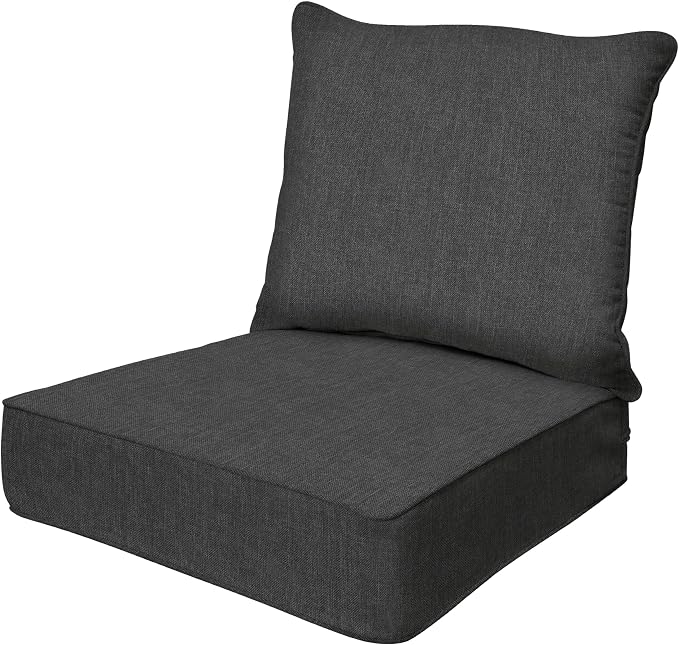 Honeycomb Outdoor Heritage Deep Seat, 24 x 23, Textured Solid Charcoal Grey Chair Cushion with Removable Cover, for Patio Furniture