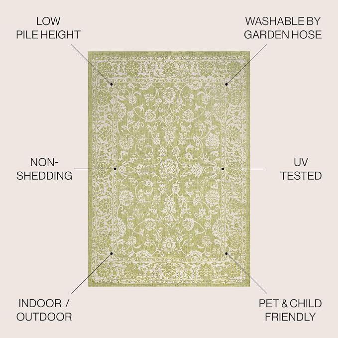 JONATHAN Y Weave Floral Indoor Outdoor Area Rug 9X12 Green/Cream, Tela Bohemian Textured for Backyard, Patio, Porch, Easy-Cleaning, High Traffic, Pet-Friendly, Non-Shedding (SMB100D-9)