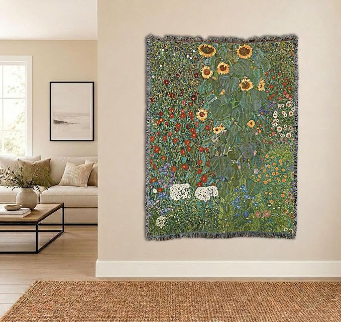 Pure Country Weavers Farm Garden with Sunflowers Blanket by Gustav Klimt - Fine Art Gift Tapestry Throw Woven from Cotton - Made in the USA (72x54)