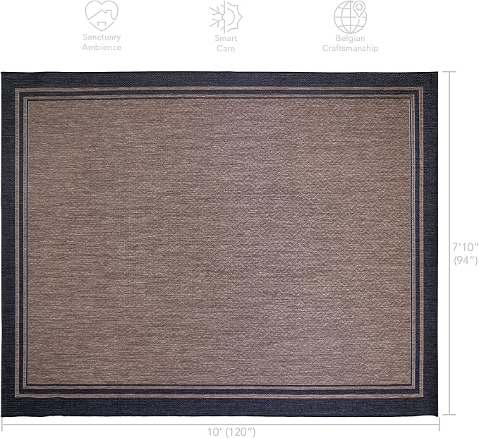 Gertmenian Indoor/Outdoor Flatweave Area Rug - 8x10 Large, Stain & UV Resistant, Ideal For Deck, Patio, Poolside, Mudroom - Simple Border, Black, 21359