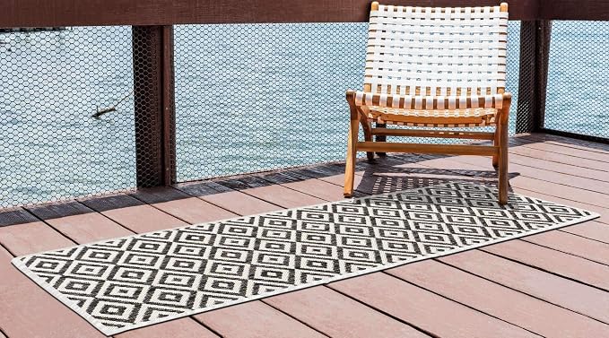 Unique Loom Outdoor Collection Area Rug - Costa Rica (2' x 6' 1' Runner, Charcoal Gray/ Ivory)
