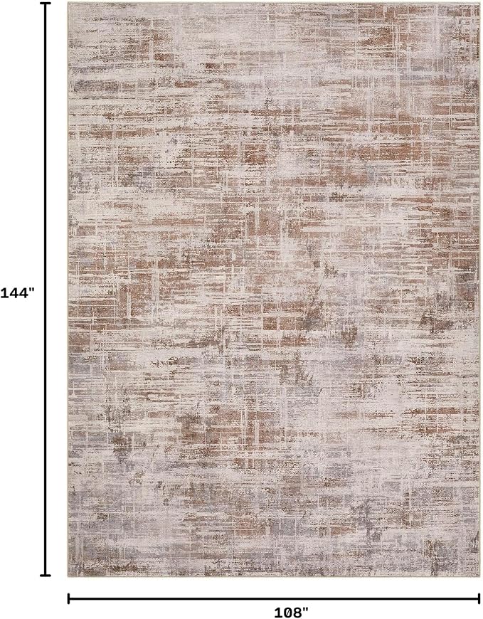 UERMEI 9x12 Area Rug for Living Room Washable Abstract Red Brown Carpet | Low Pile Non-Slip Soft Neutral Modern Kid Pet Friendly Large Rugs For Bedroom Dining Room Nursery Office Indoor Decor