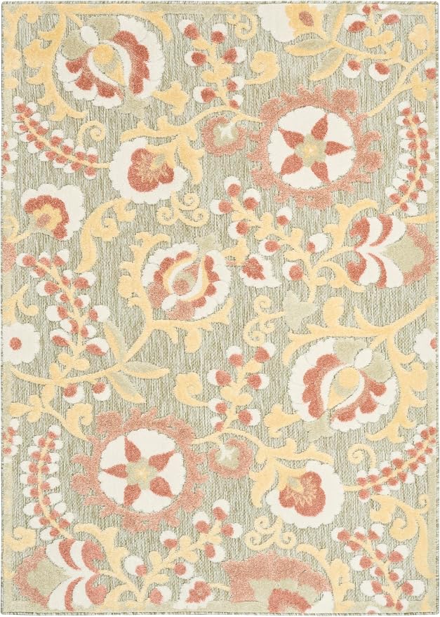 Nourison Home Aloha Sage Rose 3'6" x 5'6" Area Rug - Easy Clean, Non Shedding, Bed Room, Living Room, Dining Room, Kitchen (4' x 6')