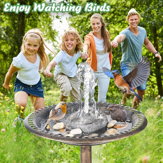 Saillong Bird Bath Water Fountain with Electric Pump, Granite Air Pump Rock for Bird, Rock Waterfall Fountain, Feeder, Aquariums, Fish Tank(Gray)